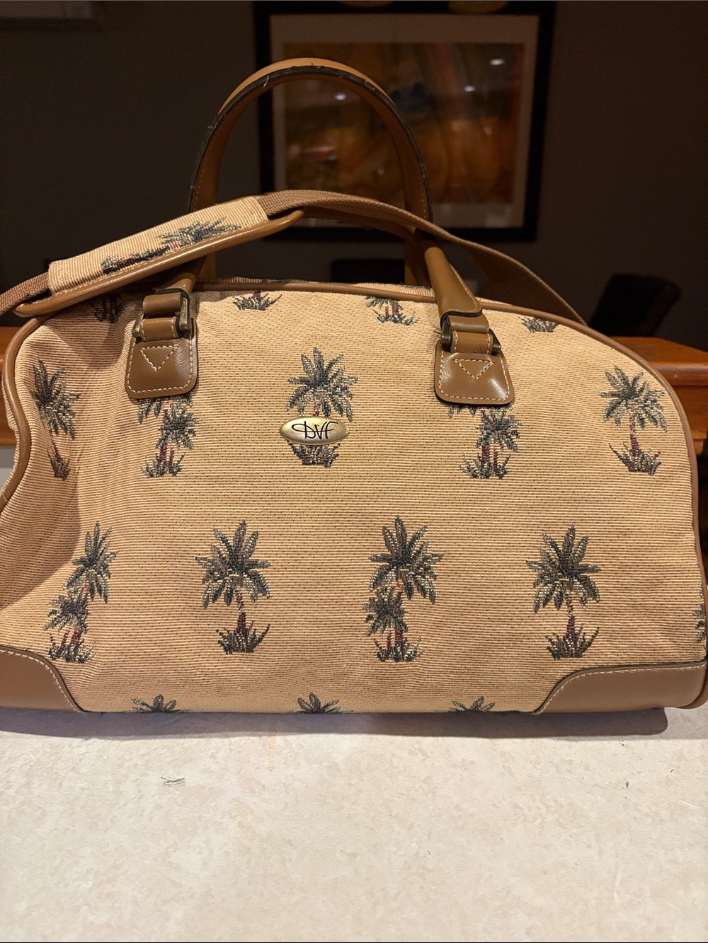 Vintage Diana Von Furstenberg Palm tapestry overnight bag